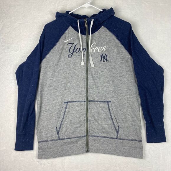 Nike New York Yankees Sweater Womens Extra Large Blue Gray Hooded Full Zip Logo - Picture 1 of 9